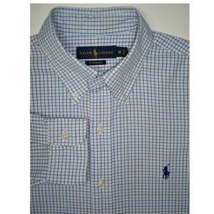 POLO RALPH LAUREN "Performance" Stretch Blue & White Checked Long Sleeve Shirt